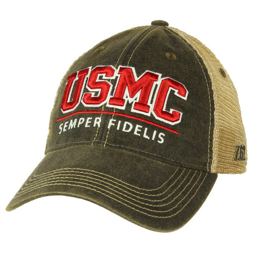USMC 'Semper Fidelis' Black Vintage Trucker Hat Front View USMC 'Semper Fidelis' Black Vintage Trucker Hat Front View
