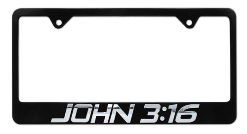 Black License plate frame with John 3:16 in Chrome Letter