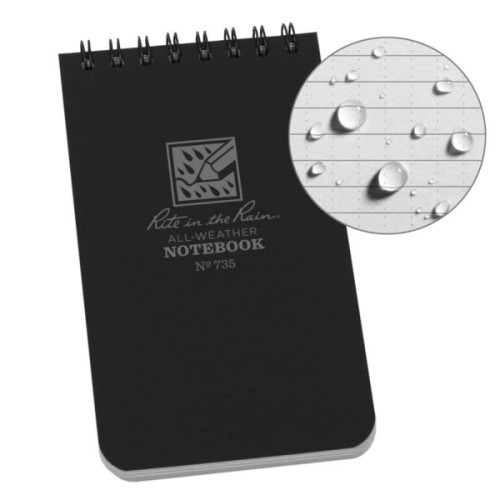 Rite in the Rain All-Weather Top-Spiral Notebook, 3" x 5", Black Cover Rite in the Rain All-Weather Top-Spiral Notebook, 3" x 5", Black Cover