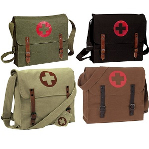 Military Vintage Canvas Medic Bag w/Medics Cross Symbol 