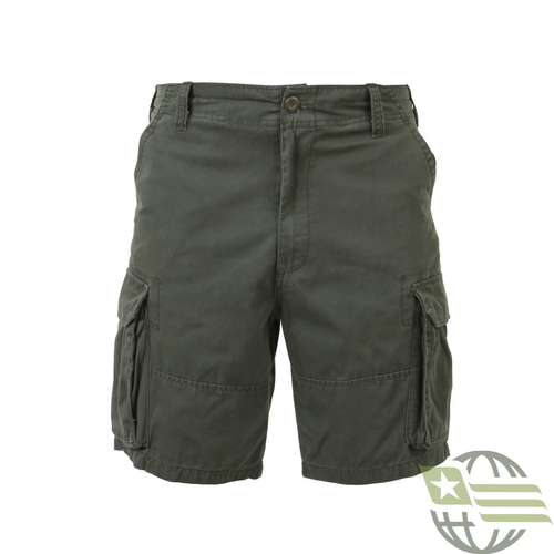 Olive Drab Vintage Paratrooper, Zipper Fly, 6 Pockets - Cargo Shorts