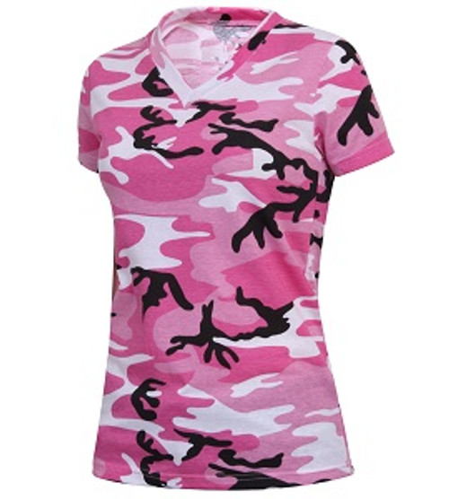 V-Neck Ladies Pink Camo T Shirt V-Neck Ladies Pink Camo T Shirt
