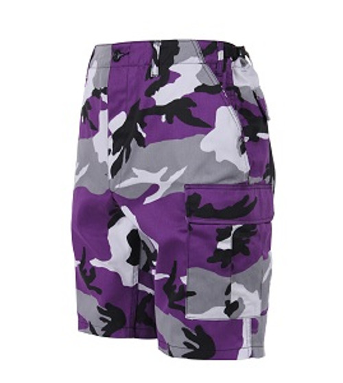 Purple Camo, Button Fly, Six Pockets, Adjustable Waist - BDU Shorts