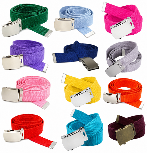 Web Belts with Metal Tip and Metal Roller Buckle - Pastel Colors