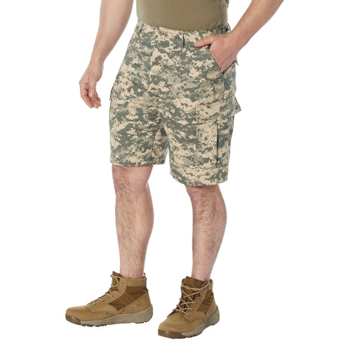 ACU Digital Camo, Button Fly, Adjustable Waist Tabs - BDU Shorts