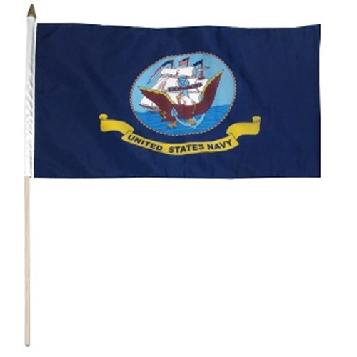 US Navy Flag 12" x 18" mounted on 24" wooden stick US Navy Flag 12" x 18" mounted on 24" wooden stick
