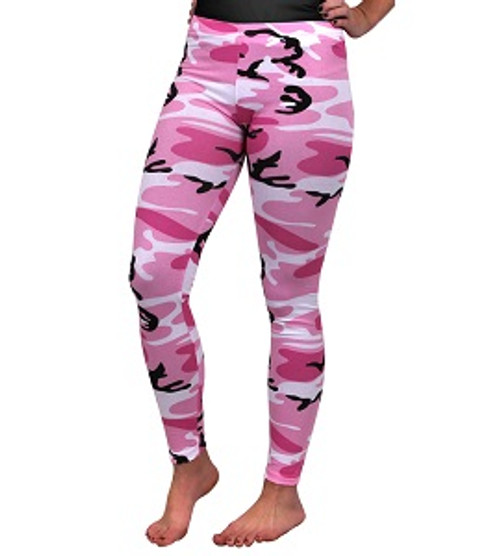 Womens Pink Camouflage Leggings Cotton Spandex Stretch