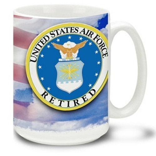 Retired United States Air Force Crest on Flag - 15oz. Mug Retired United States Air Force Crest on Flag - 15oz. Mug