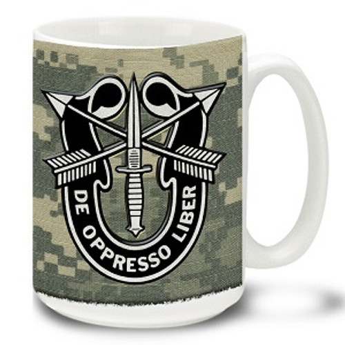US Army Special Forces De Oppresso Liber on Digital Camo - 15oz. Mug US Army Special Forces De Oppresso Liber on Digital Camo - 15oz. Mug