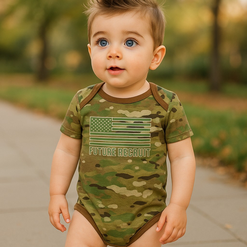 Baby Future Recruit Flag Bodysuit Multicam Camo  Baby Future Recruit Flag Bodysuit Multicam Camo