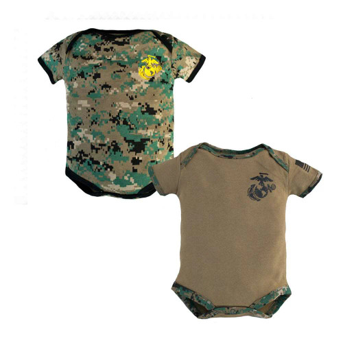 Baby Bodysuits 2 Pk. USMC Woodland Camo and Coyote Brown Baby Bodysuits 2 Pk. USMC Woodland Camo and Coyote Brown