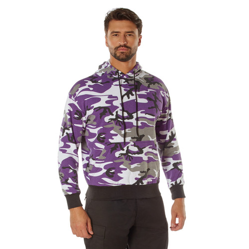 Purple Camo Fleece Lined Camo Pullover Hooded Sweatshirt