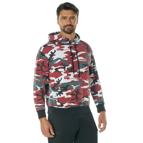 Red Camo Fleece Lined Camo Pullover Hooded Sweatshirt