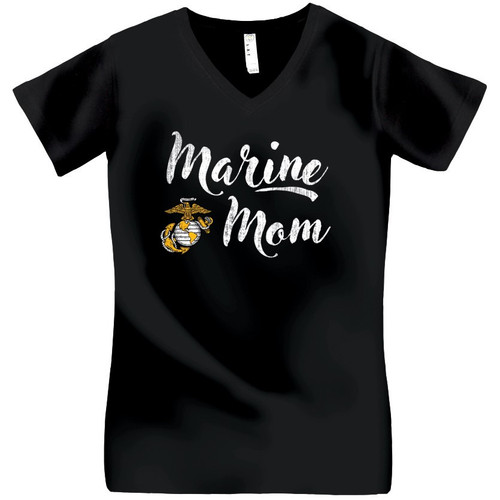 Marines EGA Ladies Mom Script V-Neck T-Shirt