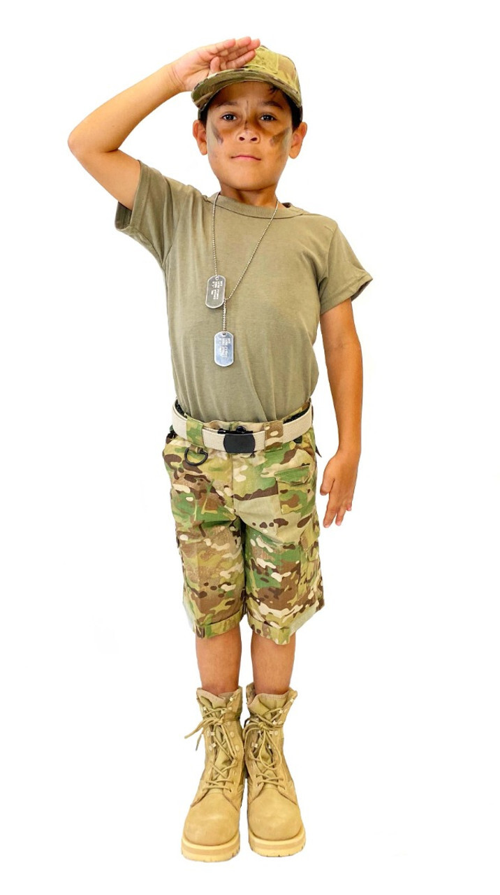 boy in military shorts costume
