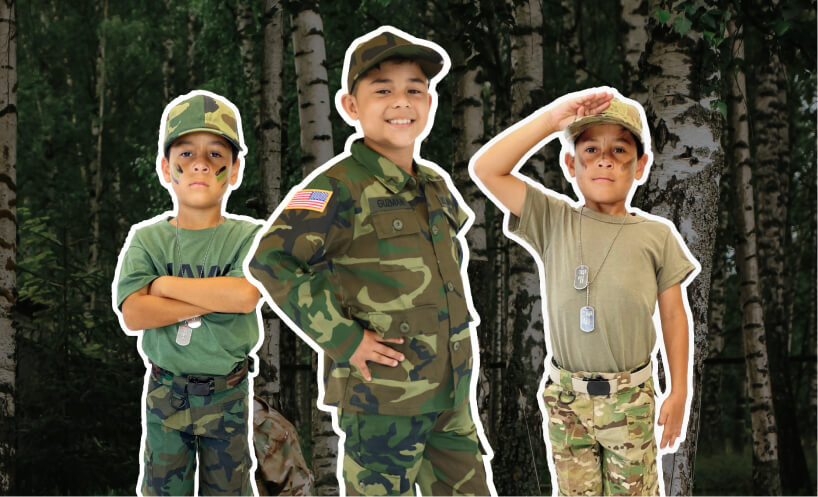 Clidren in army costume