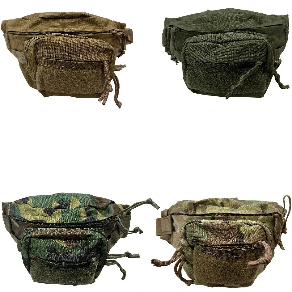 Four tactical fanny packs on a white background.