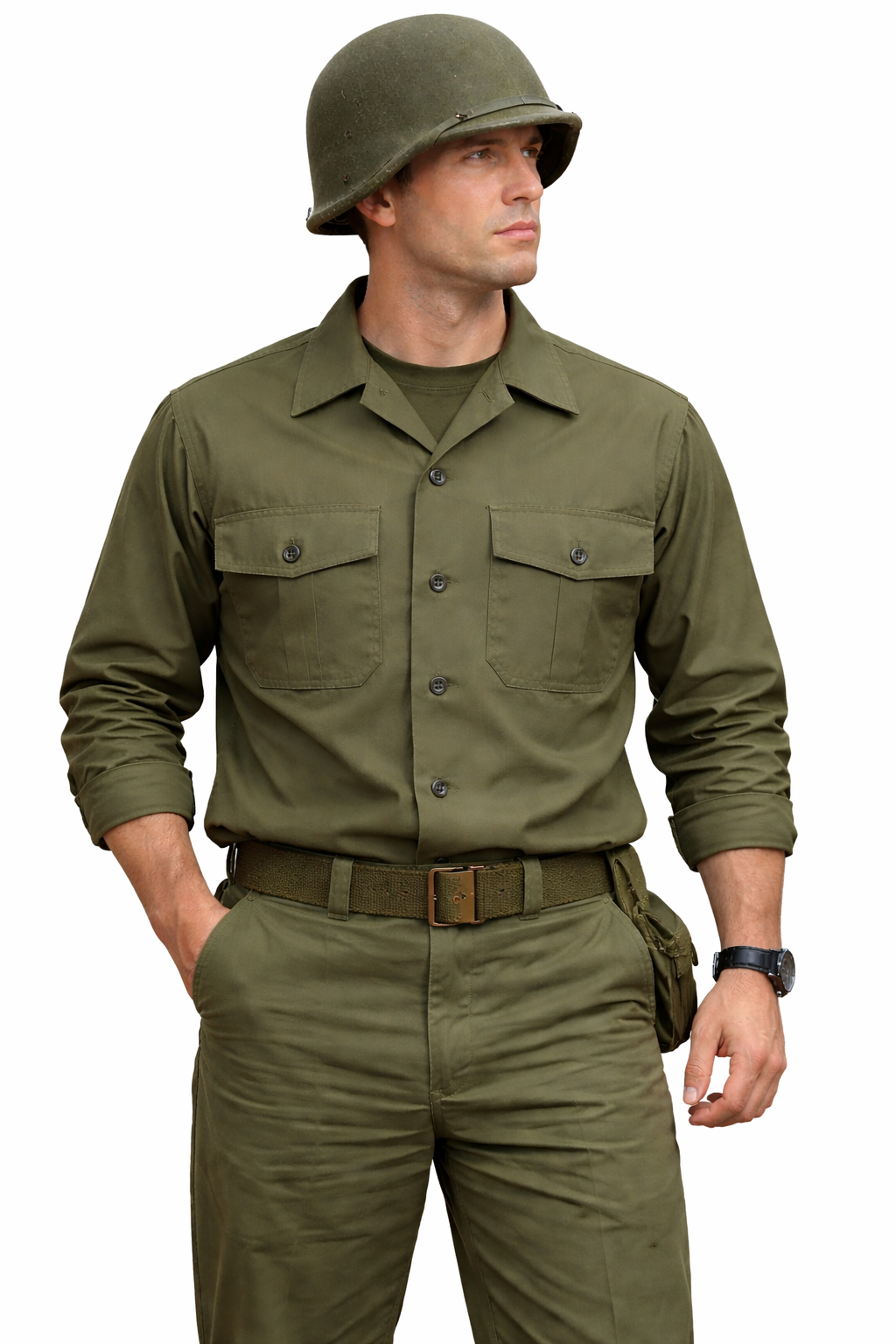 mens military dress shirt Original Czech Army Dress Shirt Olive Long Sleeve Button up Military Surplus NEW