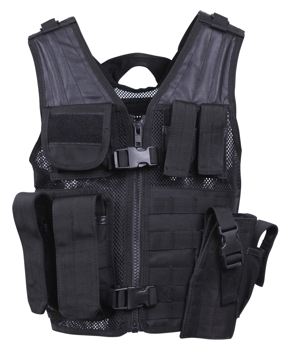 Kids Black Elite Tactical Cross Draw Vest with Holster