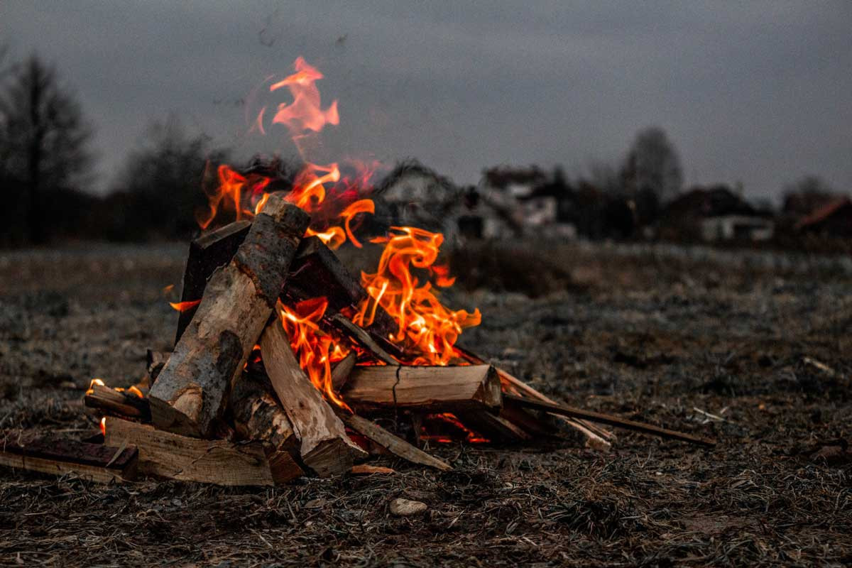burning firewood outdoors