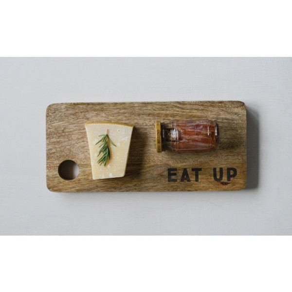 Creative Co-op®  Mango Wood Cutting Board, "Eat Up"