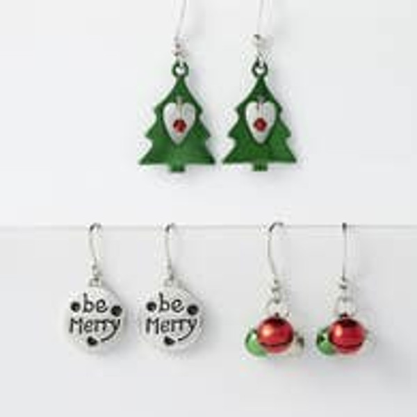 Christmas Dangle Earrings, set of 3