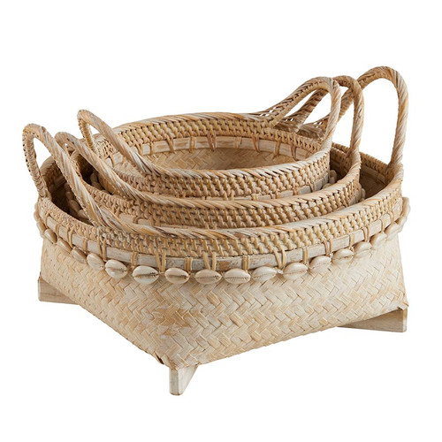 Shell Baskets With Handles - Set of 3