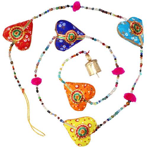 Colorful hearts and glass beads strand clearing bells