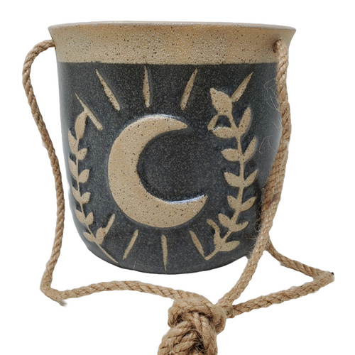 Jute Hanging Ceramic Moon Harvest Planter Pot