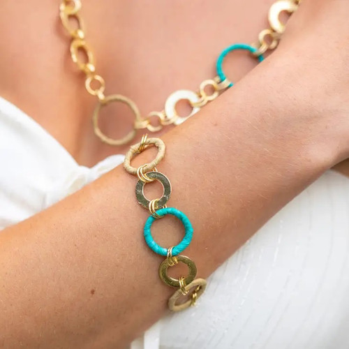 Sachi Raffia Rings  bracelet -Teal Color, Large and Small Rings