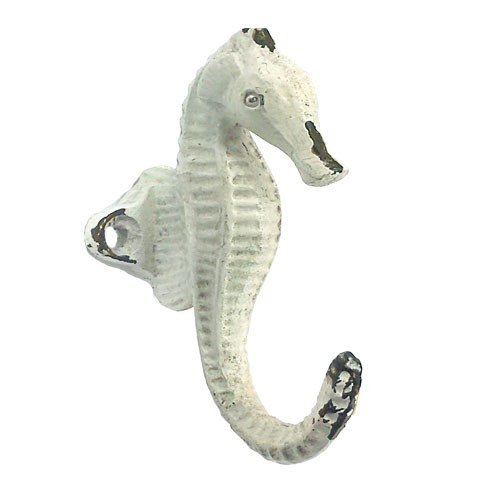 Metal seahorse wall hook in antique white