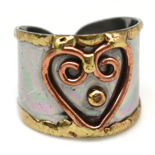 Mixed Metal Heart Ring blends stainless steel, brass, and copper i