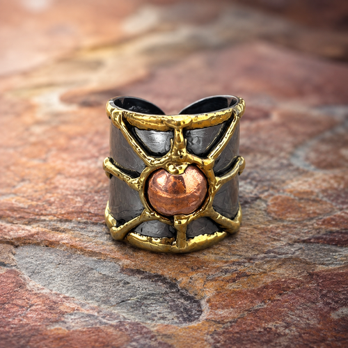 Mixed Metal Adjustable Sun Cuff Ring