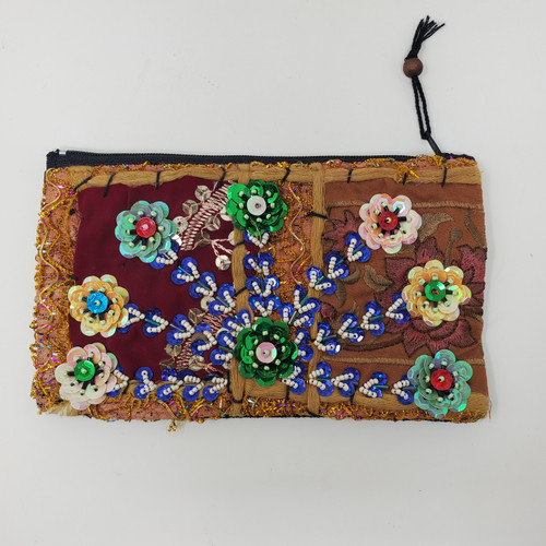 Unique Beaded and Sequin Boho Hand Purse with Inner Zip Pouch