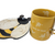 Need My Buzz yellow ceramic bumblebee Mug and plate gift set, includes professional tea ball infuser with charms