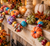 Colorful 6 ft recycled saree fabric pumpkin garland with handmade mini pumpkins and sari beads for boho fall decor