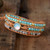 Opal Wrap Bracelet with Ocean Blue Beads and Rhinestones With Genuine Leather.