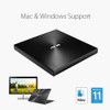 Asus (ZenDrive U9M) External Slimline DVD Re-Writer, USB-A / USB-C, 8x, M-Disc Support, Cyberlink Power2Go 8, Black physical ASUS New 90DD02A0-M29000 MemoX
