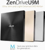 Asus (ZenDrive U9M) External Slimline DVD Re-Writer, USB-A / USB-C, 8x, M-Disc Support, Cyberlink Power2Go 8, Black physical ASUS New 90DD02A0-M29000 MemoX
