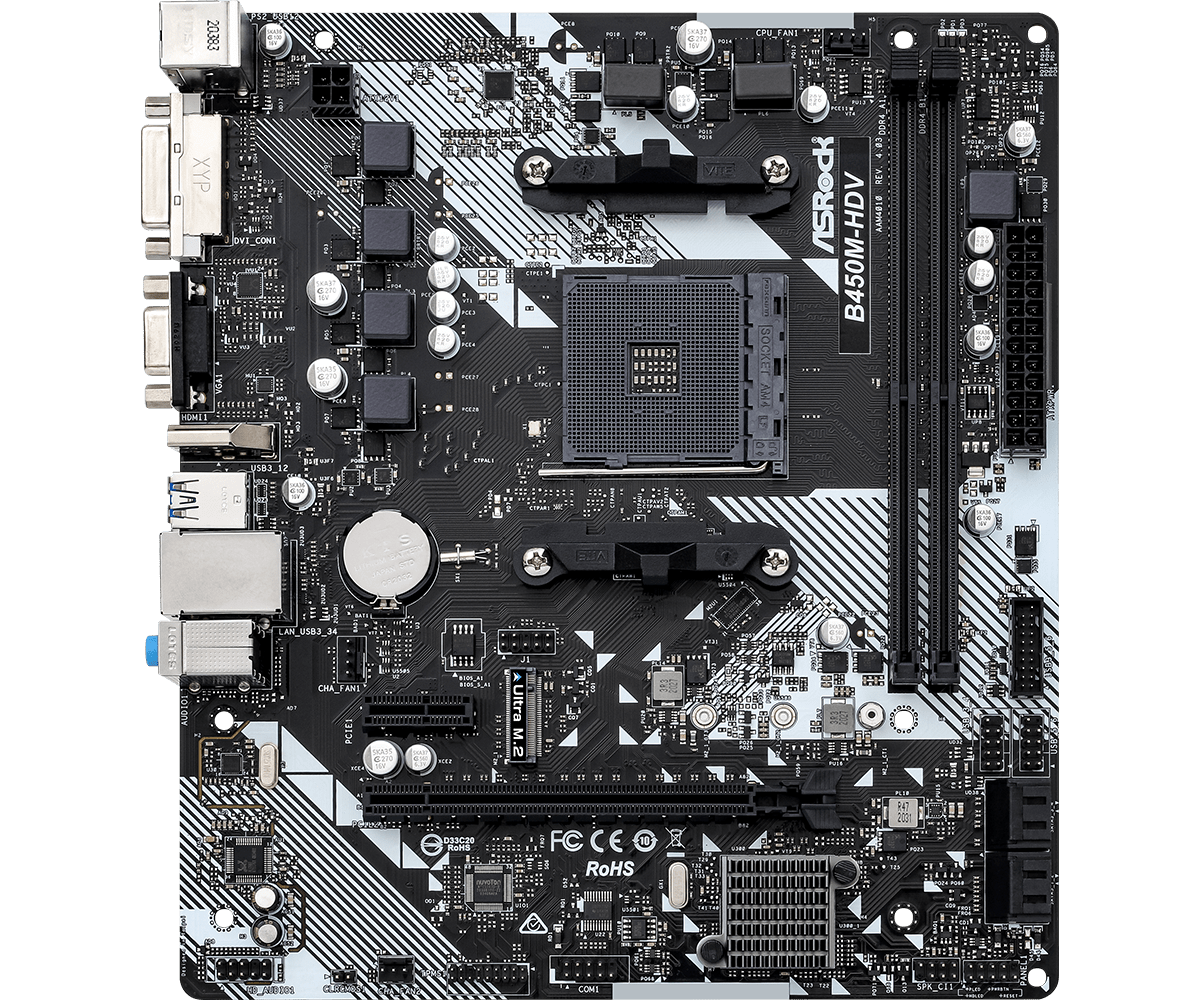 Asrock B450M-HDV AMD B450, AM4, Micro ATX, DDR4, VGA