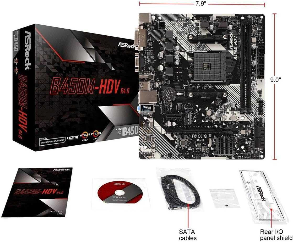 Asrock B450M-HDV R.40, AMD B450, AM4, Micro ATX, 2 DDR4, VGA