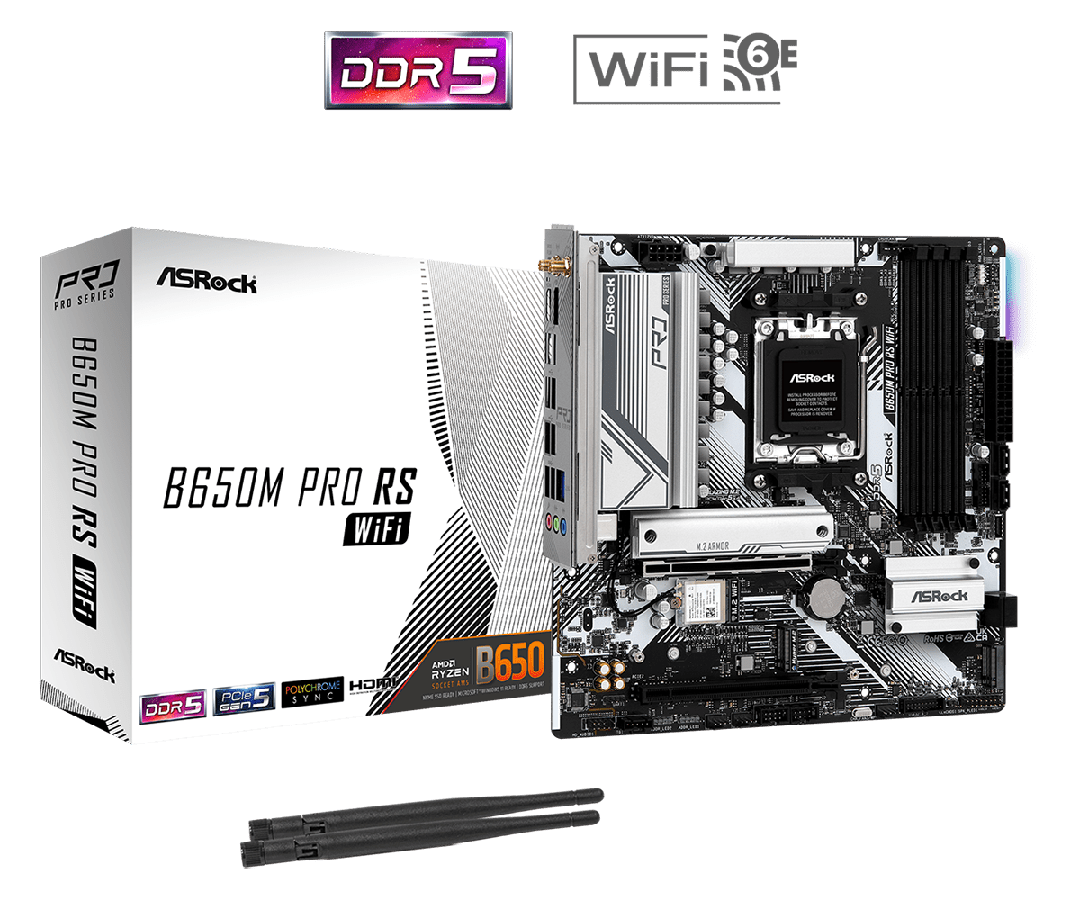 Asrock B650M PRO RS WIFI, AMD B650, AM5, Micro ATX, 4 DDR5