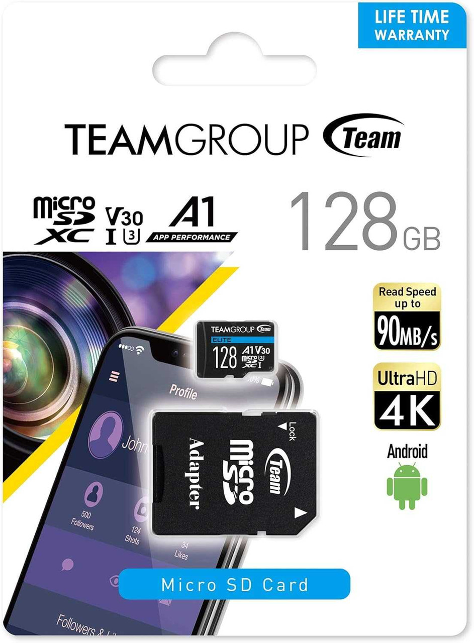Team 128GB Elite A1 MicroSDXC Card, UHS-I Class 3, U3