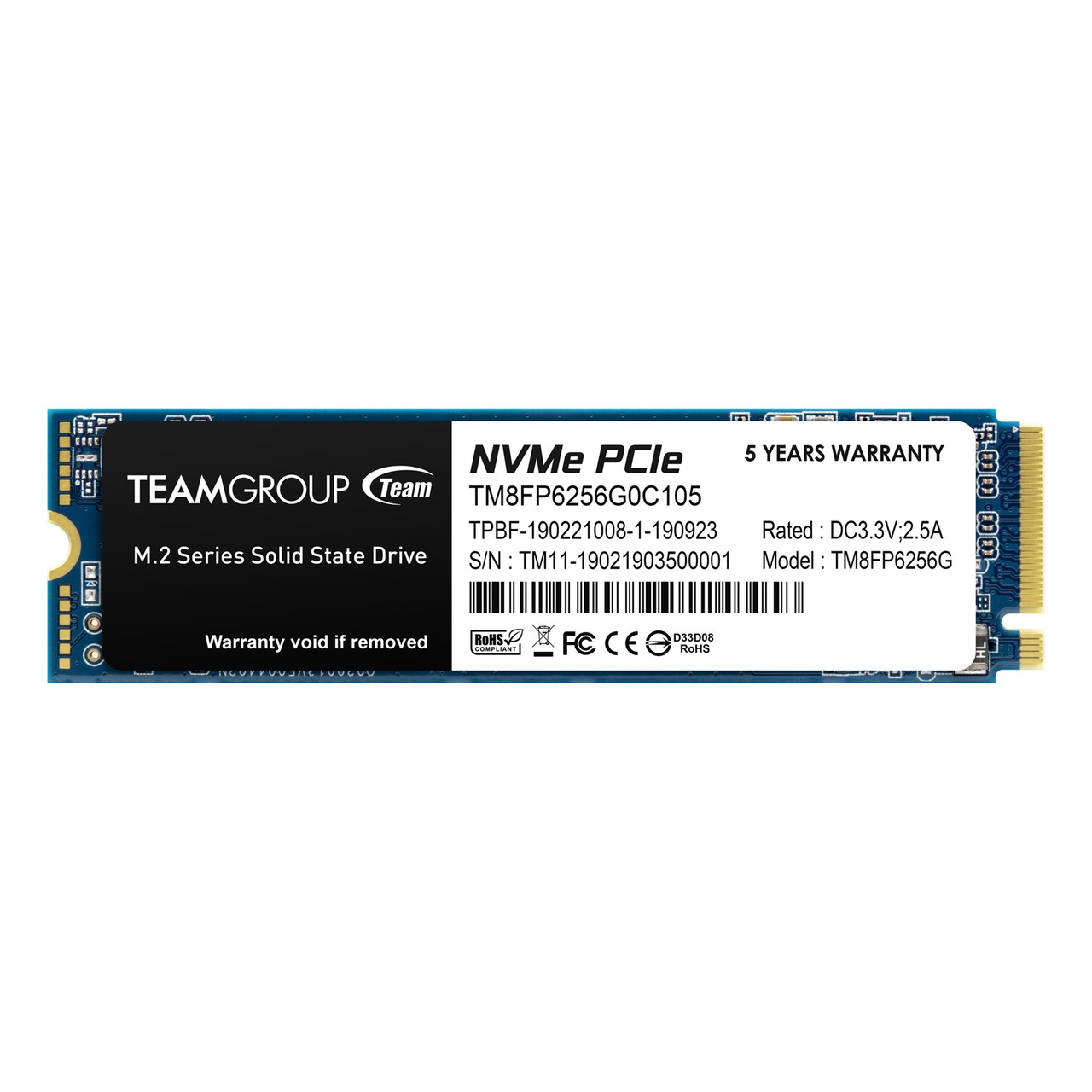 Team 256GB MP33 M.2 NVMe Gen3 SSD, M.2 2280, PCIe3, R/W 1600/1000
