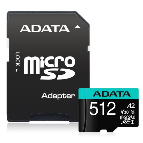 ADATA Premier Pro 512GB SDXC Card with SD Adapter, UHS-I Class 10 (U3), V30 Video Speed (4K), R/W 100/80 MB/s