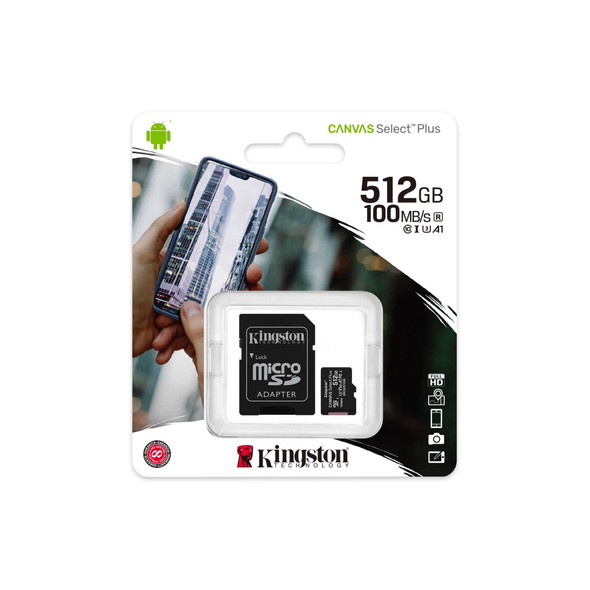Kingston 512GB Canvas Select Plus Micro SD Card with SD Adapter, UHS-I Class 10 with A1 App Performance physical KIngston New SDCS2/512GB MemoX