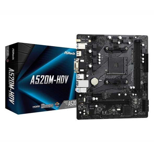 Asrock A520M-HDV, AMD A520, AM4, Micro ATX, 2 DDR4, VGA, DVI, HDMI, M.2 physical ASROCK New A520M-HDV MemoX