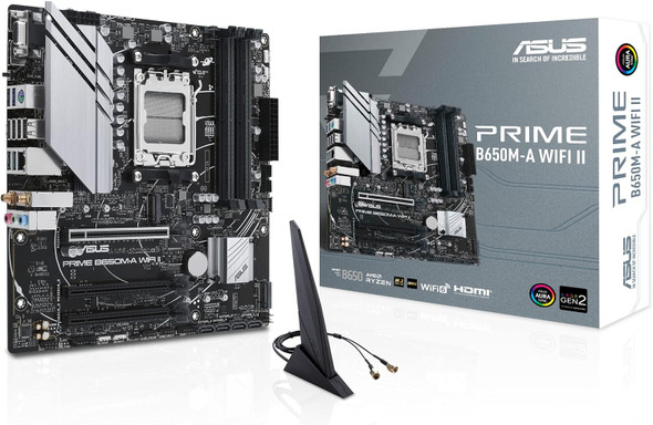 Asus PRIME B650M-A WIFI II, AMD B650, AM5, Micro ATX, 4 DDR5, VGA, HDMI, DP, Wi-Fi 6, 2.5G LAN, PCIe4, 2x M.2