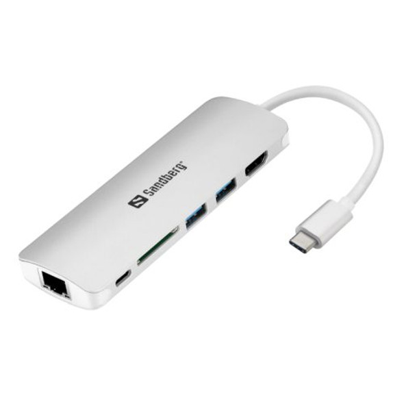 Sandberg USB 3.1 Type-C Dock - HDMI, USB 3.0, USB-C, RJ45, Aluminium, 5 Year Warranty