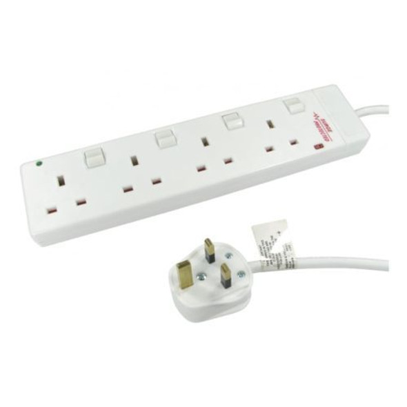 Spire Mains Power Multi Socket Extension Lead, 4-Way, 5M Cable, Surge Protected, Individually Switched